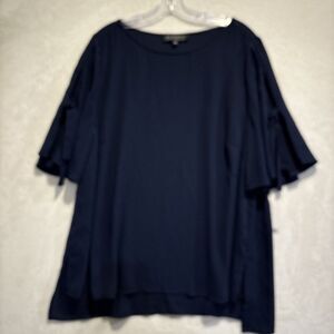 Eloquii Women's Navy Blue Blouse Flowy Tie Short Sleeve Size 18 Tunic NWT